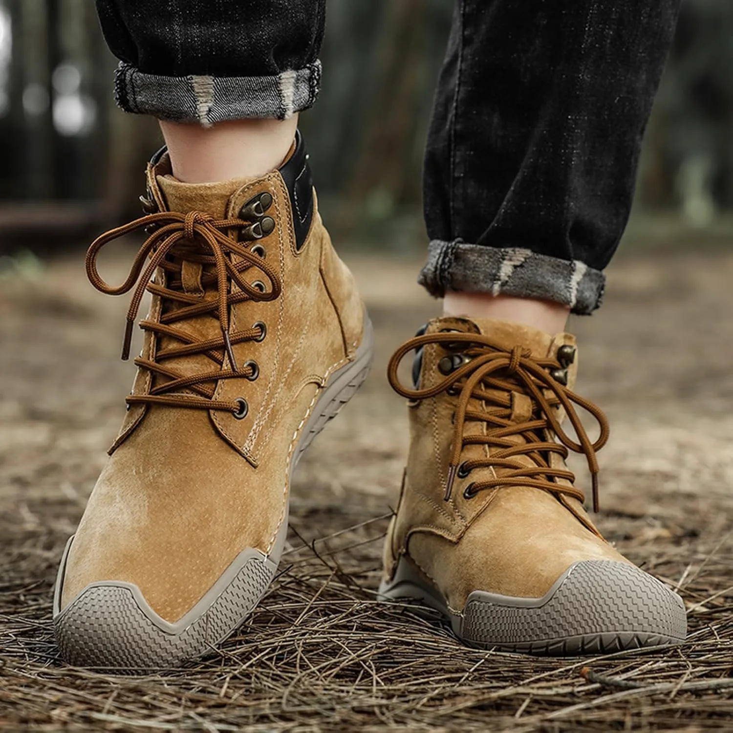 

Мужские замшевые ботинки для походов AMAZIDEAL на шнуровке, модные ручной работы высокие повседневные ботинки чукка, зимние утепленные ботинки для снега, коричневый