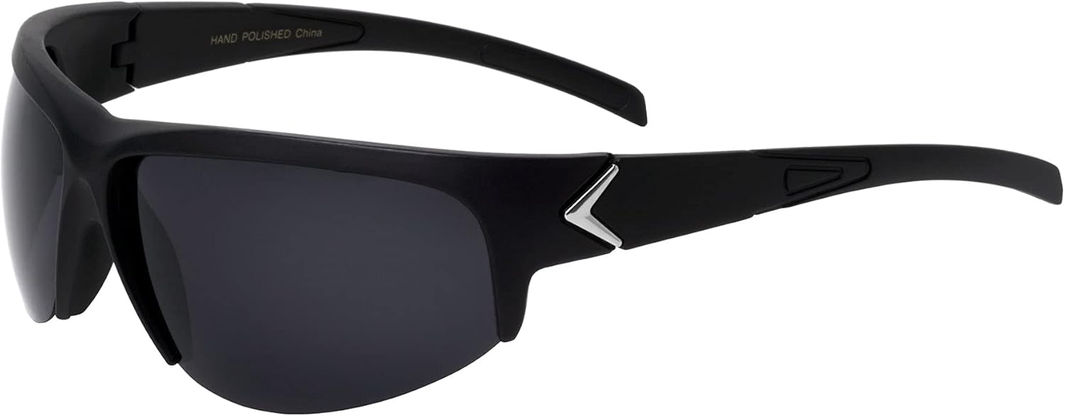 

Поляризованные спортивные солнцезащитные очки без оправы с V-образным шарниром для мужчин и женщин, защита от УФ-излучения UV400, пластиковая оправа Sunglasses Luxe, Black Matte