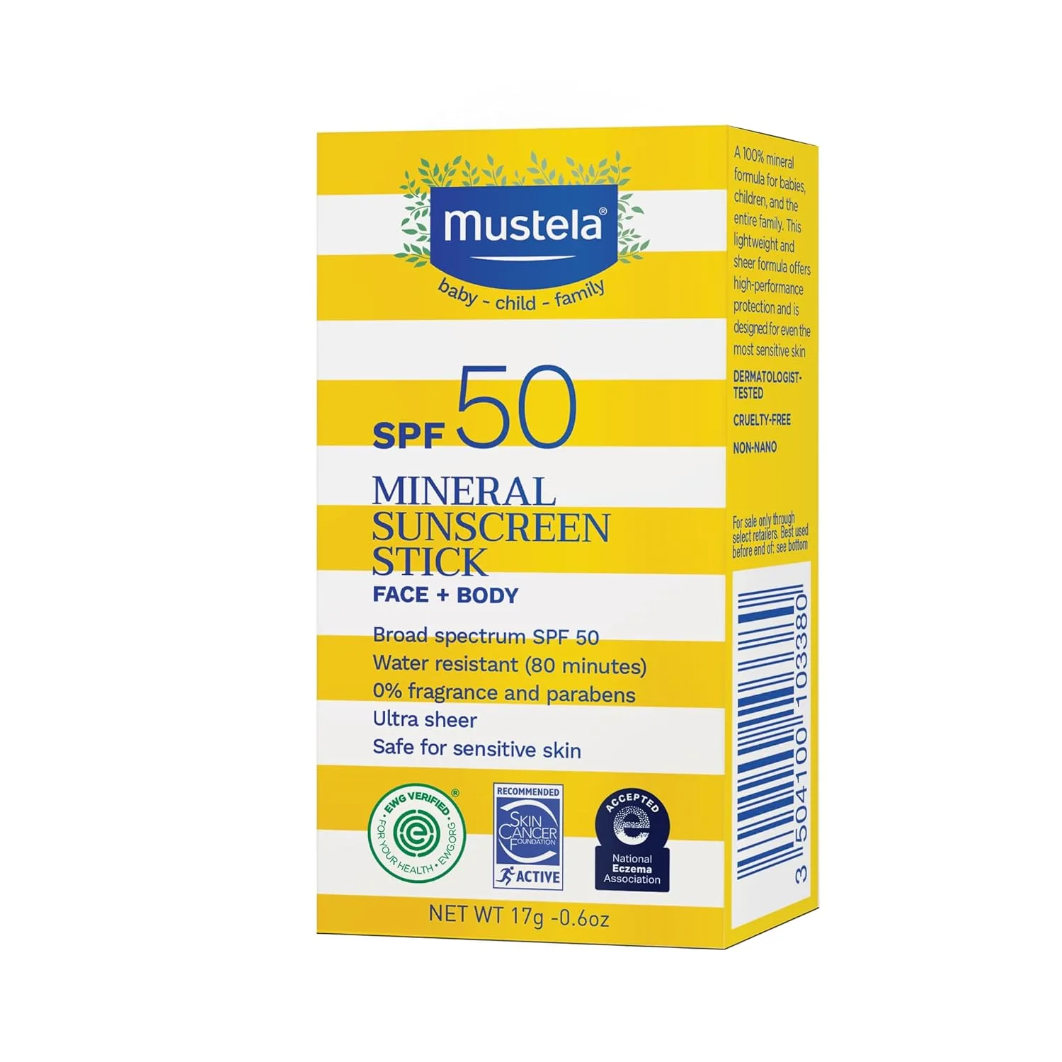 Mustela Baby минеральный солнцезащитный стик SPF 50 широкого спектра для лица и тела с 70% органических ингредиентов, ультралегкий, водостойкий, без отдушки, 17 г — фото 3