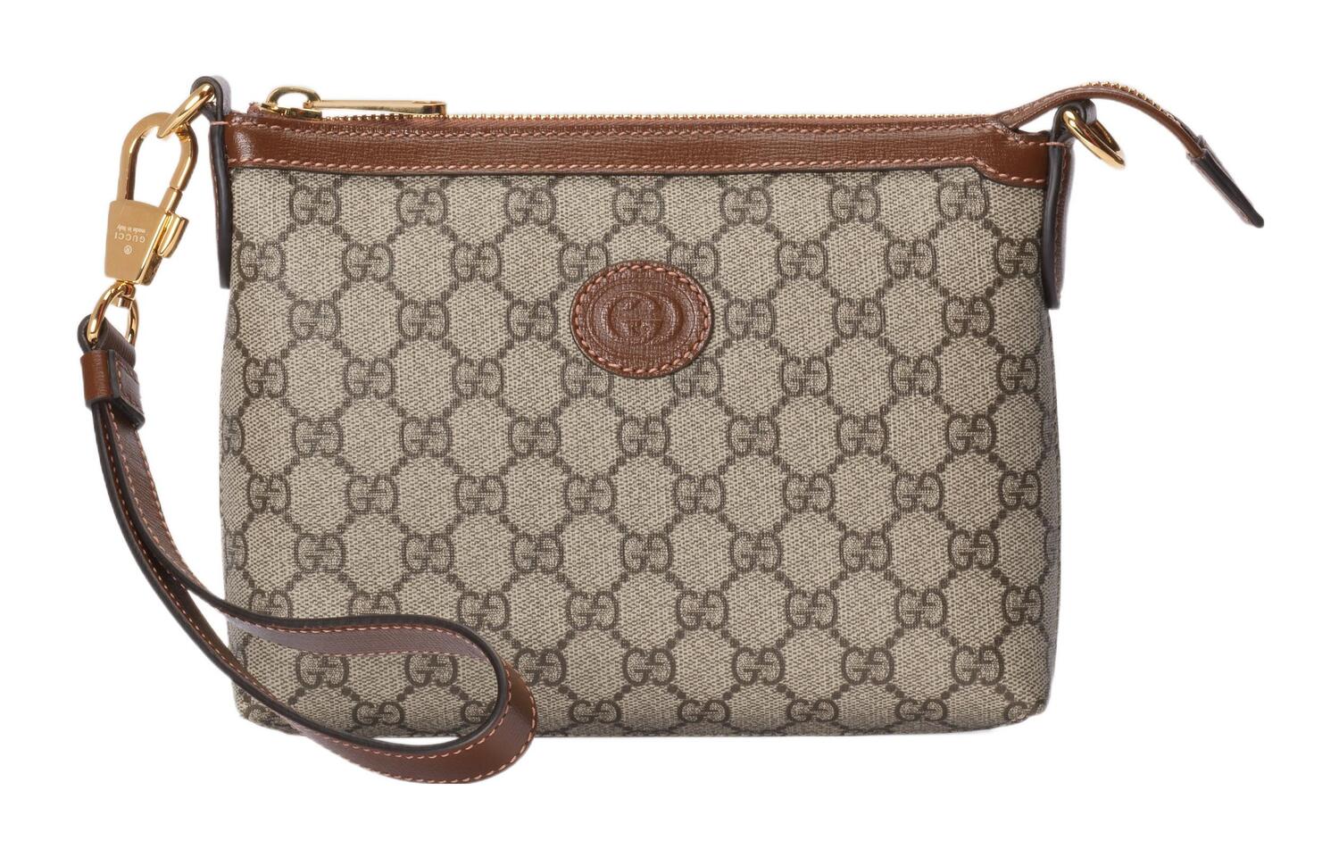 

GUCCI Кожаная холщовая сумка через плечо мужская коричневая