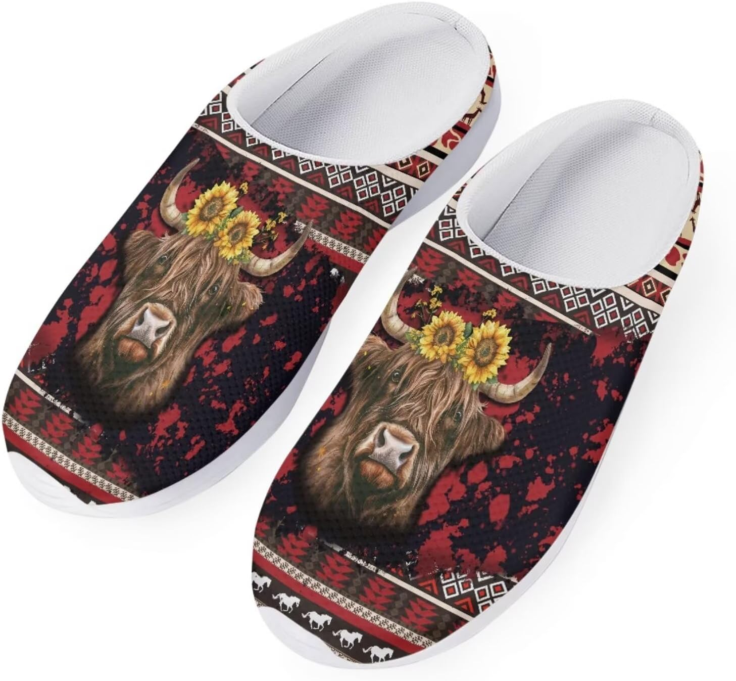 

Женские слипоны-кроссовки Forchrinse с тропическим ананасом и плюмерией, дышащие, для ходьбы, сабо, домашние и пляжные тапочки, обувь для медсестер, легкие, Aztec Highland Cow