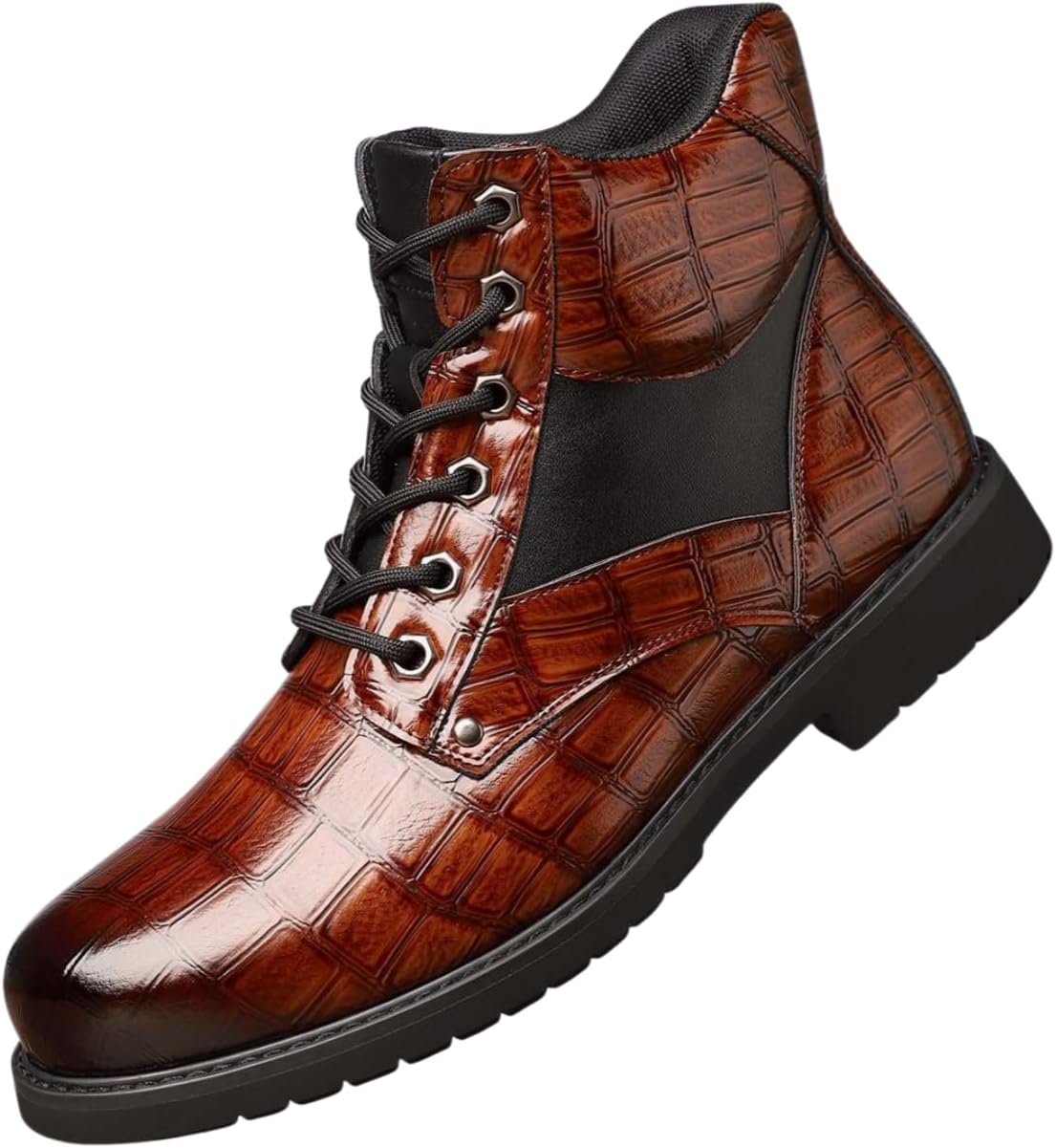 

Мужские ботинки Santimon с тиснением под крокодила, повседневные, на шнуровке, оксфорды, коричневый