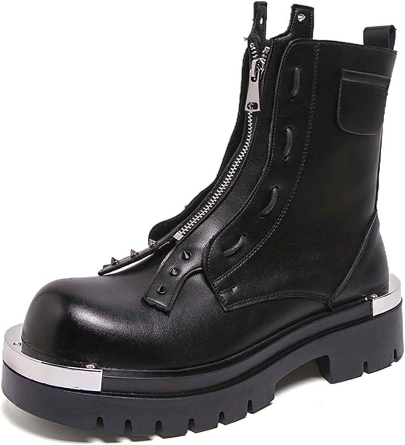 

Мужские байкерские ботинки черного цвета с массивной подошвой, модными молниями, уличными заклепками, панк-рок стилем, для вечеринок, боевые ботинки с противоскользящей подошвой, с эффектом увеличения роста, спортивные ботинки на платформе Gener...