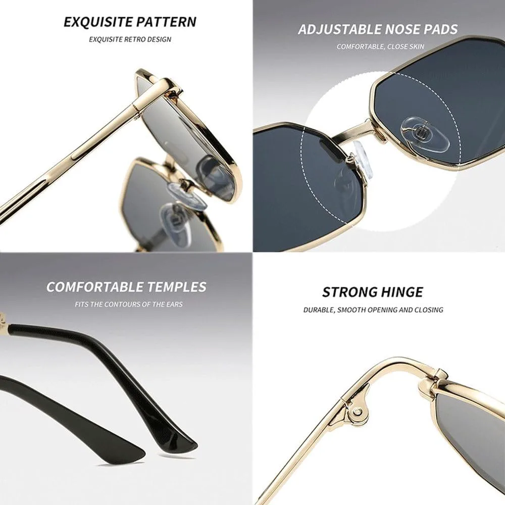 

Модные прямоугольные солнцезащитные очки для женщин и мужчин, металлические, для вождения, классические очки с защитой от УФ-излучения UV400 MTZJH, Gold Grey