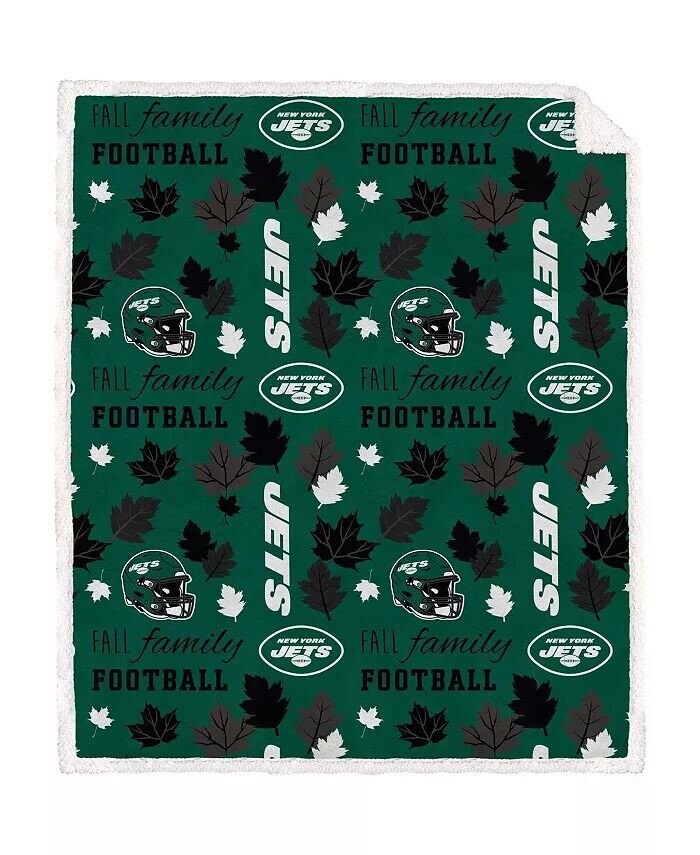 

Осеннее, семейное и футбольное фланелевое флисовое одеяло из шерпы New York Jets размером 60 x 70 дюймов Pegasus Home Fashions, зеленый