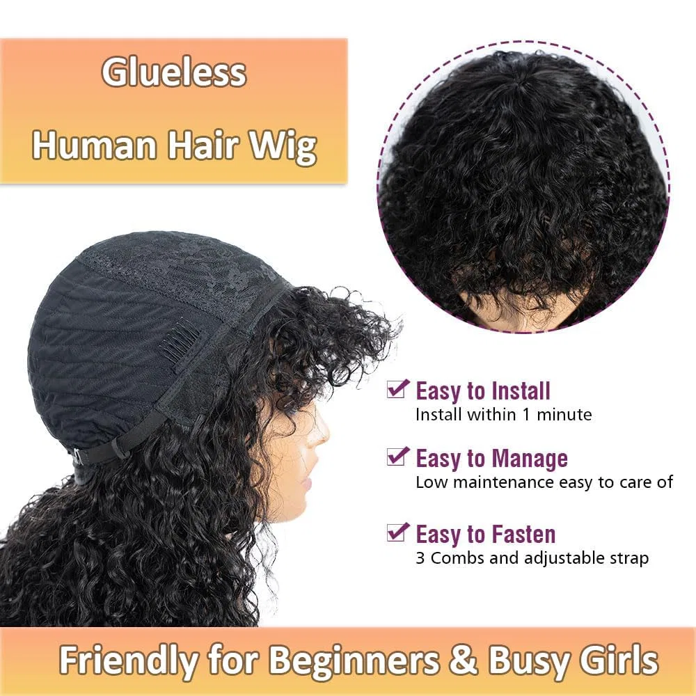 Кудрявый парик из человеческих волос с челкой Glueless Wear and Go Aiqi Hair, Natural Black — фото 4