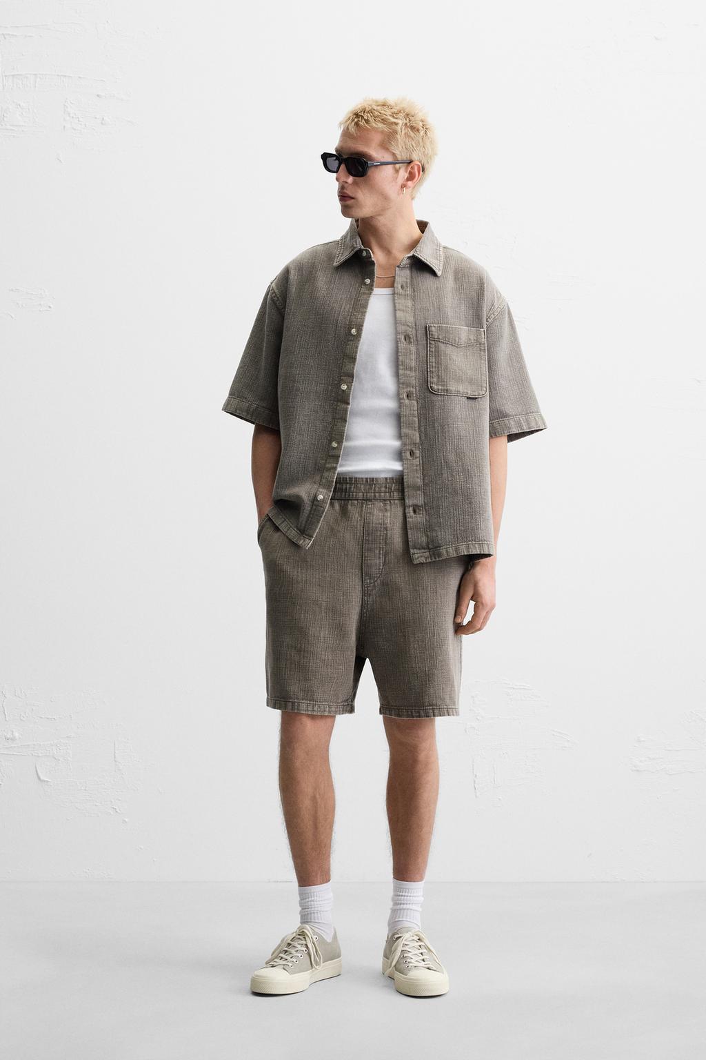 

Выцветшие текстурированные шорты-бермуды ZARA, цвет Brown/Taupe