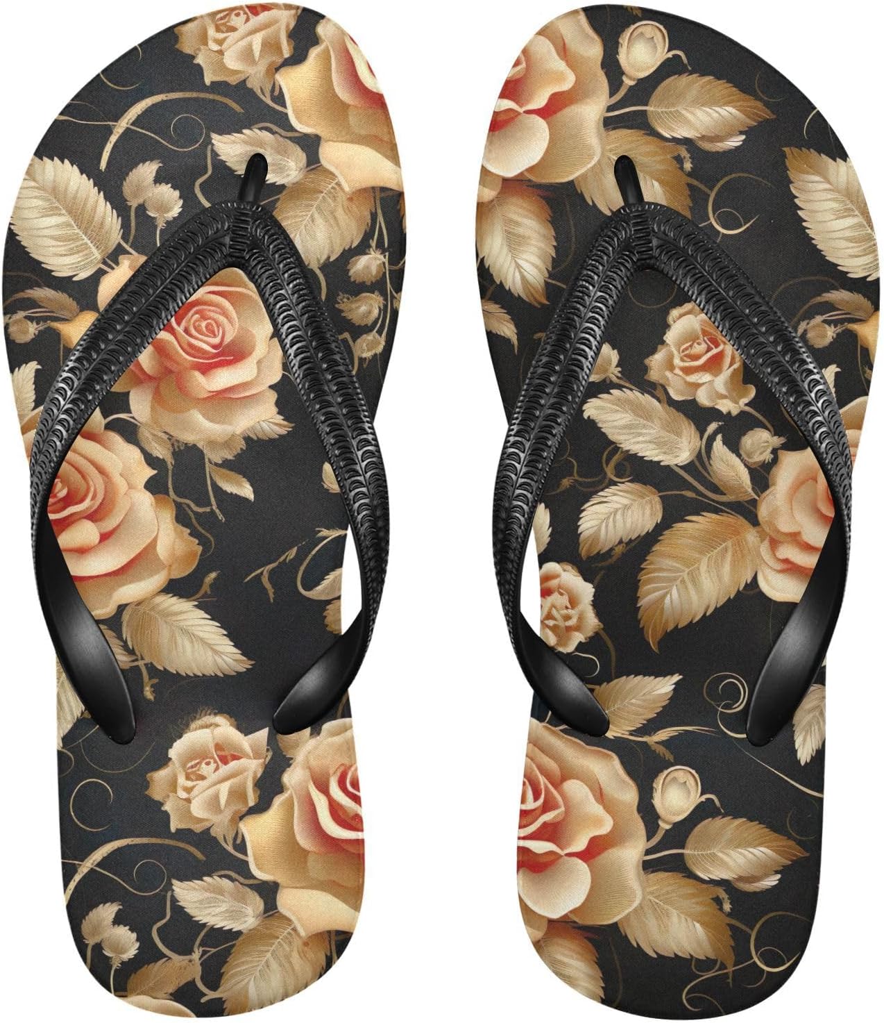 

Золотые розы, листья, цветы, пляжные шлепанцы, душевые вьетнамки, резиновые нескользящие летние тапочки для мужчин для ходьбы Sinestour