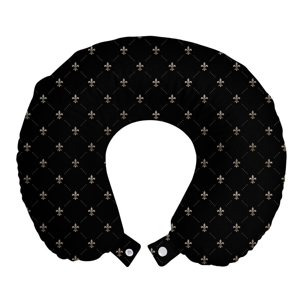 

ABAKUHAUS Fleur De Lis дорожная подушка для шеи, классический королевский декор, дорожная вещь из пенопласта для самолета и автомобиля, 30x30 см, угольно-серый и бежевый