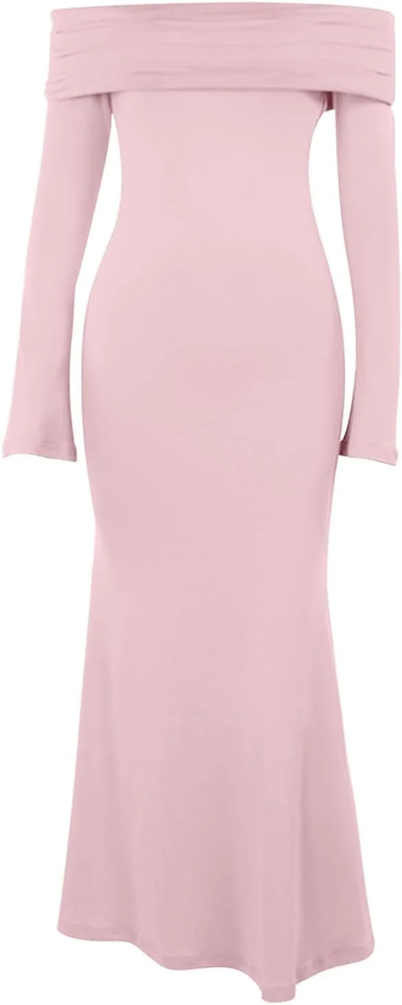 Платье Fall Bodycon для женщин, сексуальное с открытыми плечами, элегантное облегающее трендовое длинное платье для формального коктейля, выпускного вечера Generic, розовый — фото 4