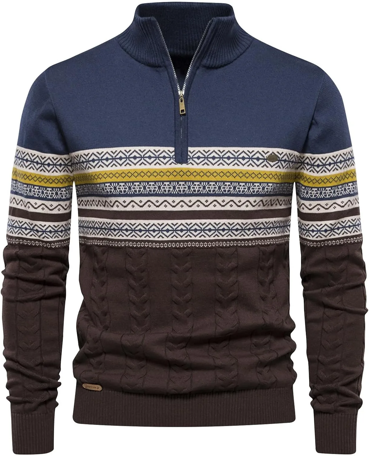 

Мужской свитер с четвертью молнии в полоску, Slim Fit, легкий и теплый