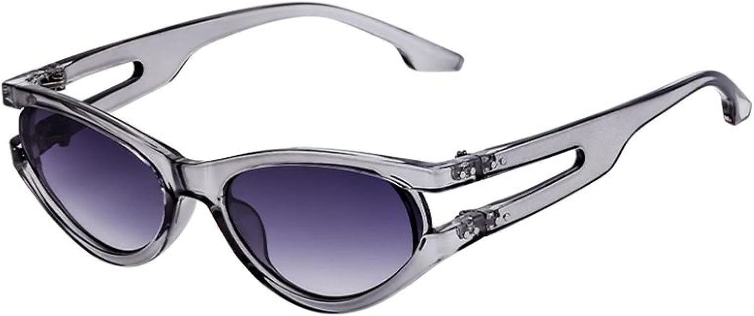 

Сексуальные солнцезащитные очки в стиле панк «кошачий глаз» овальной формы для женщин, роскошная модная полуячеистая оправа, защита от УФ-излучения UV400 TVTBBVV, C2transparentgray