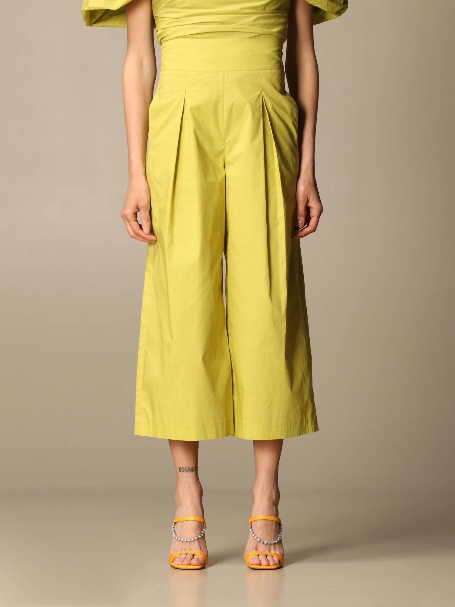 

Укороченные брюки Teso Cotton Crop цвета лайм PINKO, цвет lime
