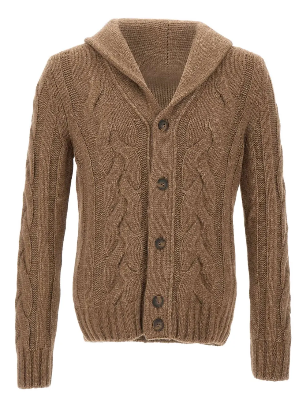 

Кардиган с шалевым воротником и вязкой "косы" Gran Sasso, коричневый