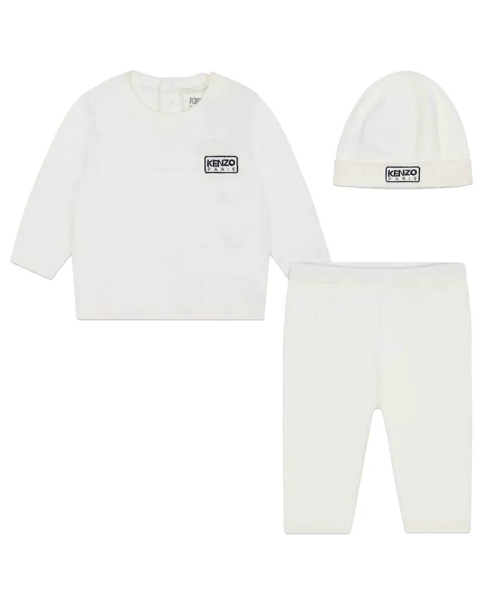 

Детский комплект из футболки и штанишек и шапочки в тон Kenzo Kids, белый