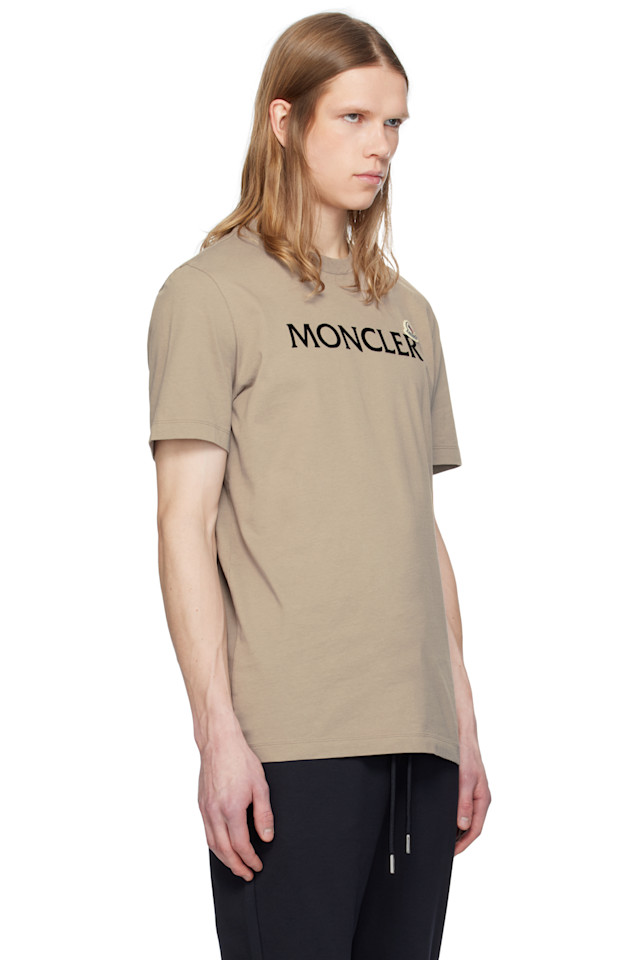Флокированная хлопковая футболка с логотипом Moncler, бежевый — фото 2