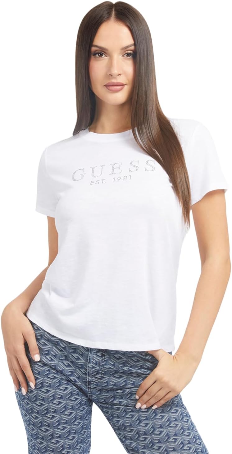 

GUESS Женская футболка с коротким рукавом и круглым вырезом Bold Logo, Pure White, Белый, GUESS Женская футболка с коротким рукавом и круглым вырезом Bold Logo, Pure White