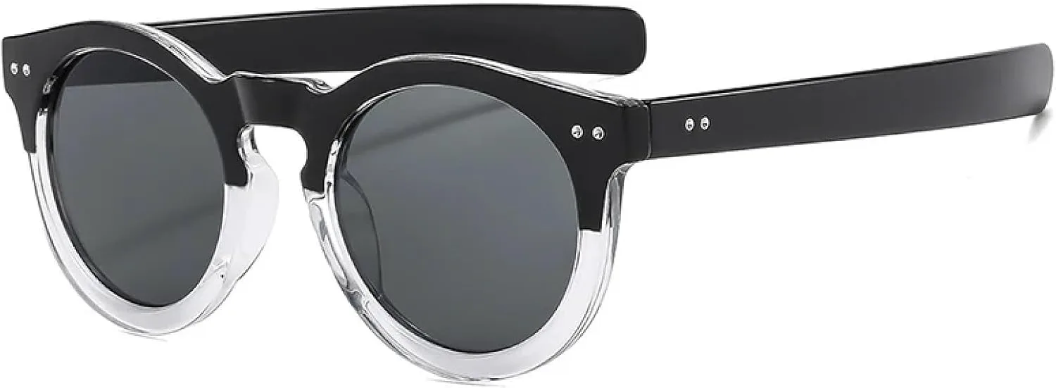 

Модные маленькие овальные солнцезащитные очки для женщин с защитой от УФ-излучения UV400, в стиле ретро, ​​с заклепками, для мужчин HHZZYVY, Black Clear Gray