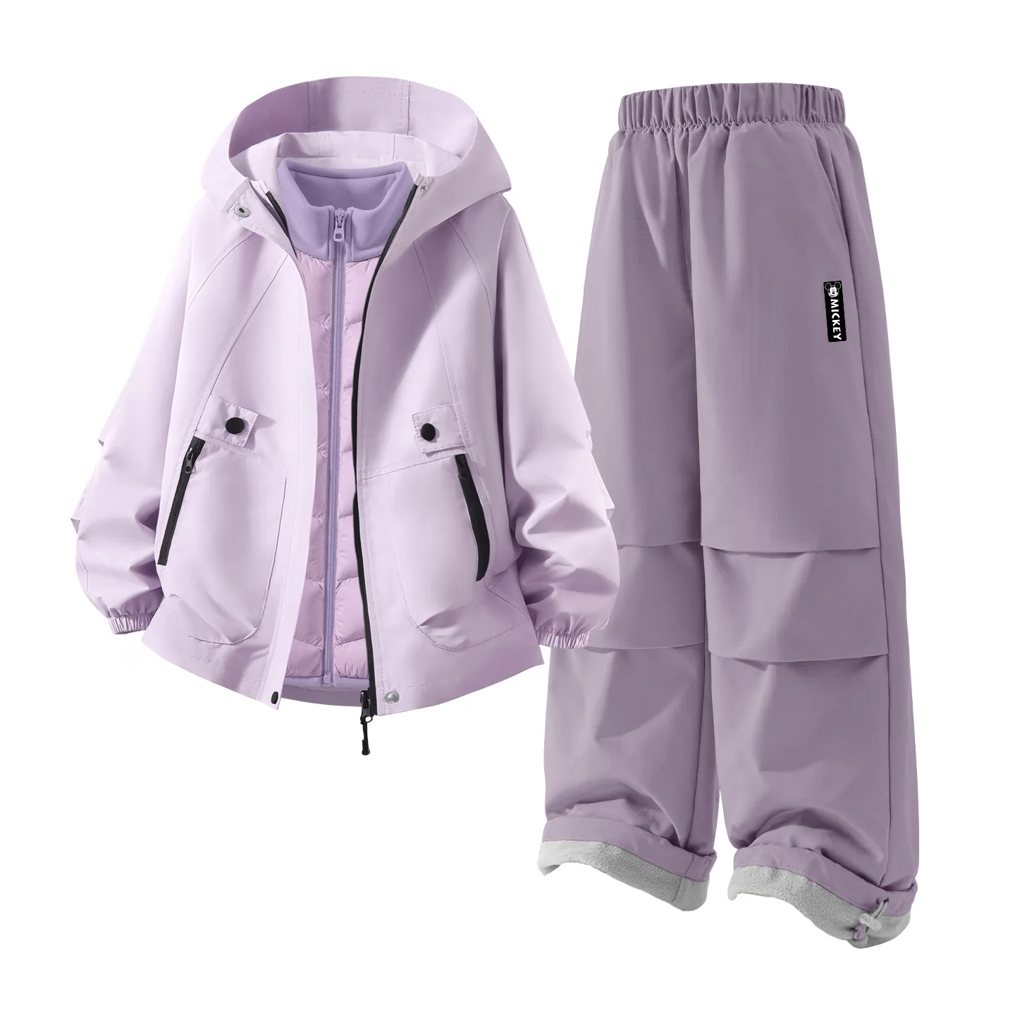 Детский спортивный костюм с круглым вырезом Disney, [Thickened Thermal Three-Piece Set]Solid Color Purple+DiH Long Hook-and-Loop K Black+DiH Square Hook-and-Loop K Purple — фото 3