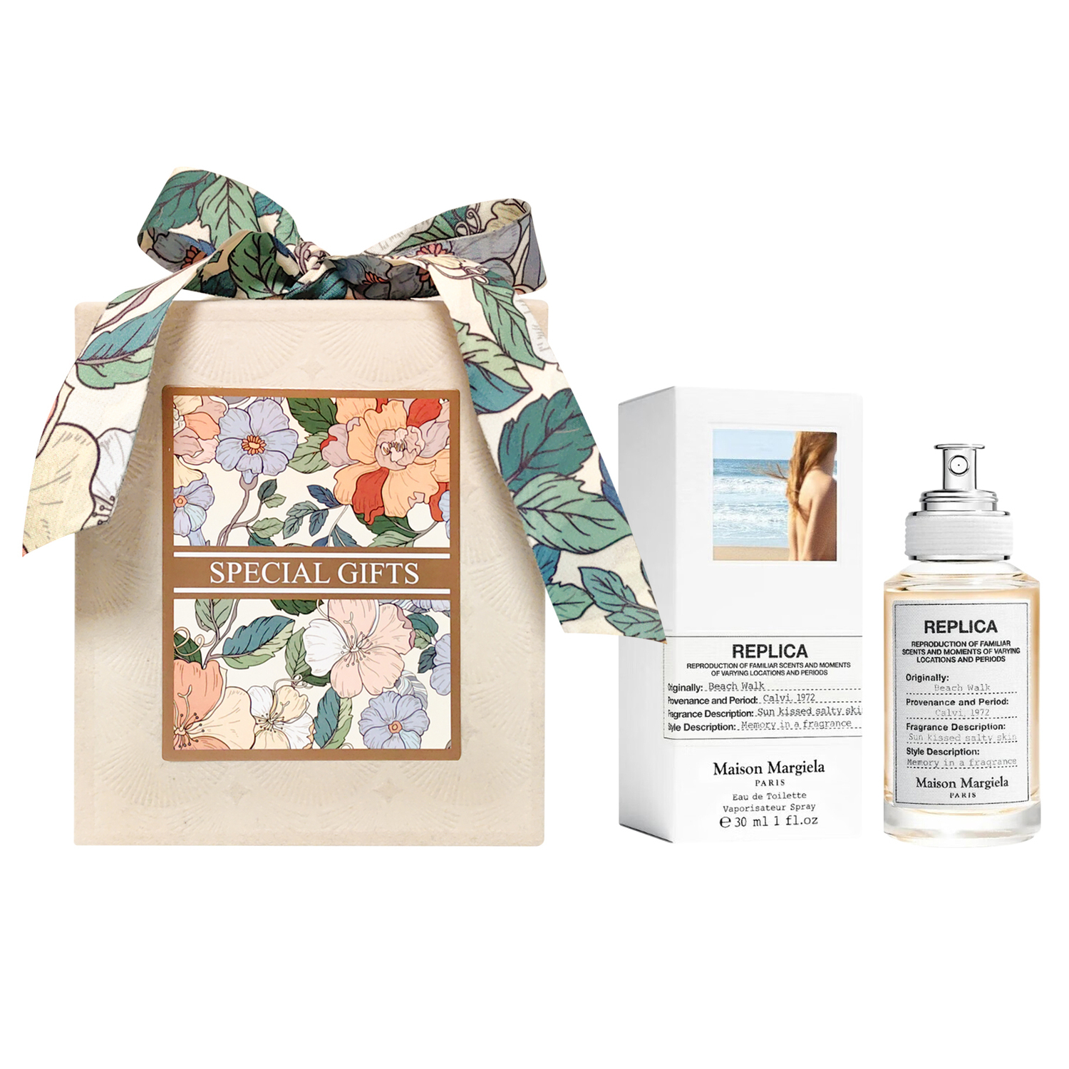 

Набор парфюмерии Matcha Meditation Floral Market Beach Wander, туалетная вода 30 мл + коробка Maison Margiela, beach walk 30ml + special gifts белый gift box