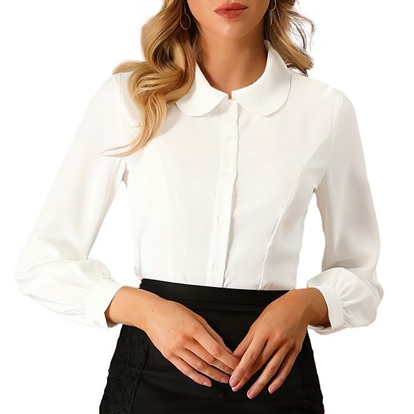 

Женская блузка с воротником питер пэн, длинный рукав, деловая повседневная рубашка на пуговицах Inspire Chic, Cream White