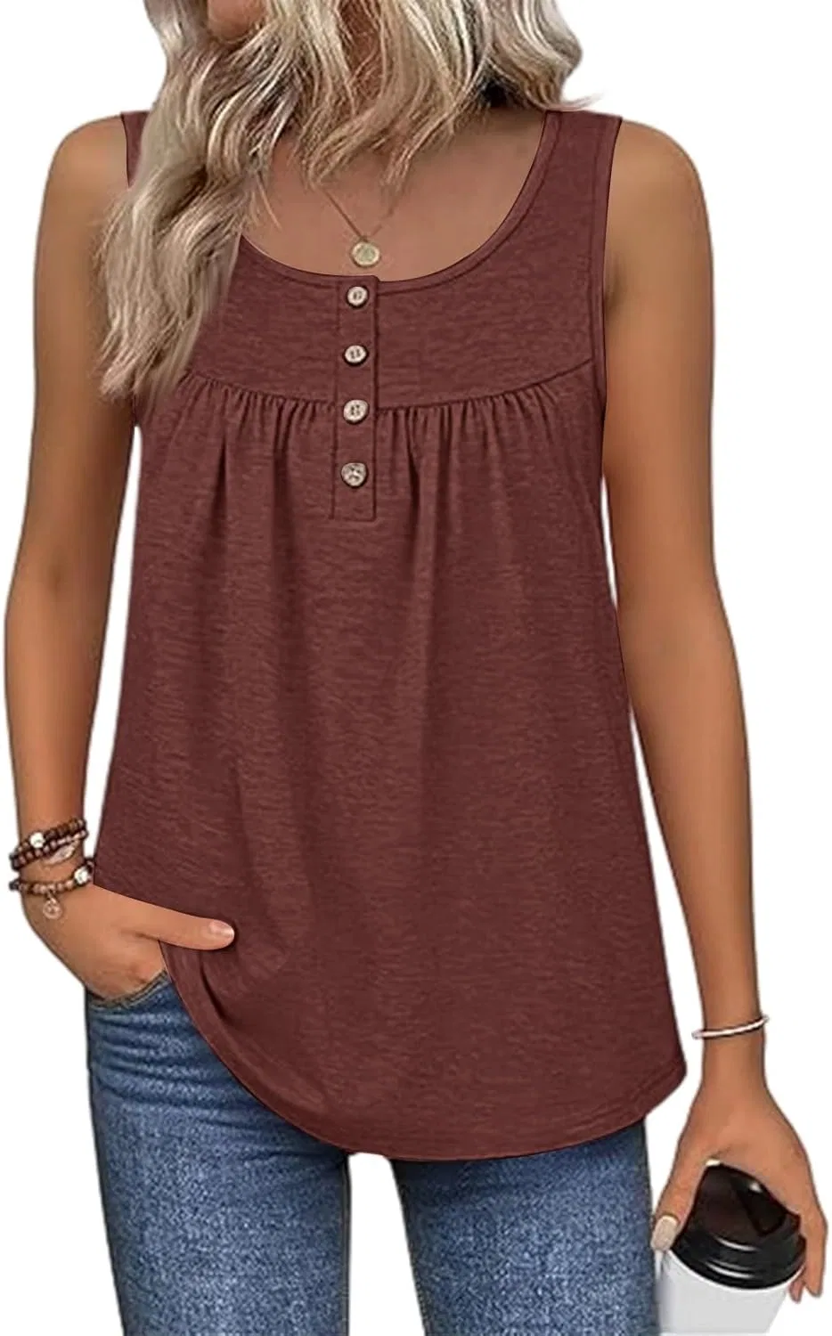 Женский топ без рукавов, свободный, с V-образным вырезом, Polyester Spandex, 4-brown — фото 2