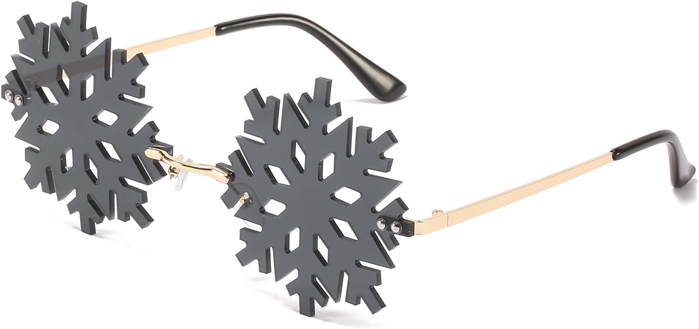 

Солнцезащитные очки LJCZKA в форме снежинки для женщин и мужчин - без оправы, оригинальные ледяные очки, стильные аксессуары для рождественских фестивалей и вечеринок, Goldblack