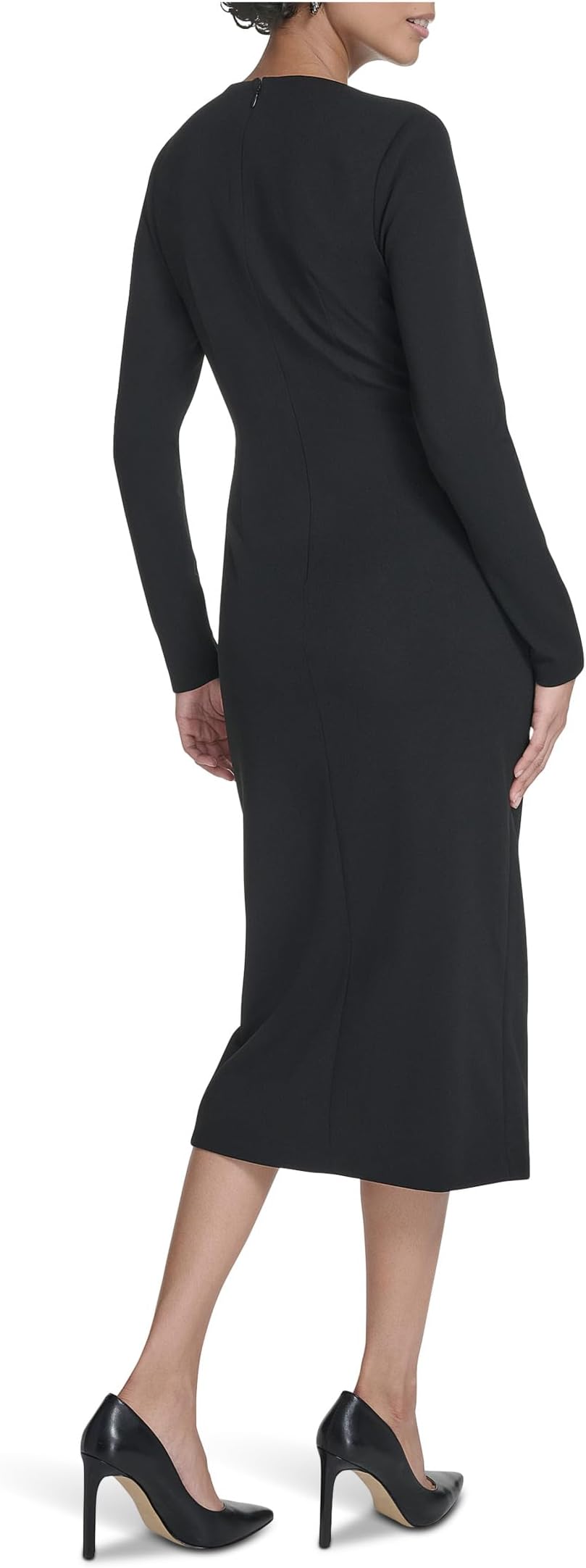 Женское однотонное миди с длинными рукавами и сборками Calvin Klein, Black — фото 2