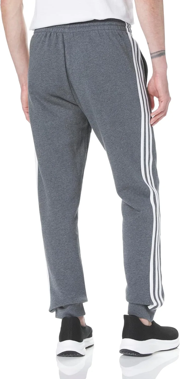 Мужские флисовые брюки Adidas Essentials с тремя полосками и зауженными манжетами, темно-серый — фото 2
