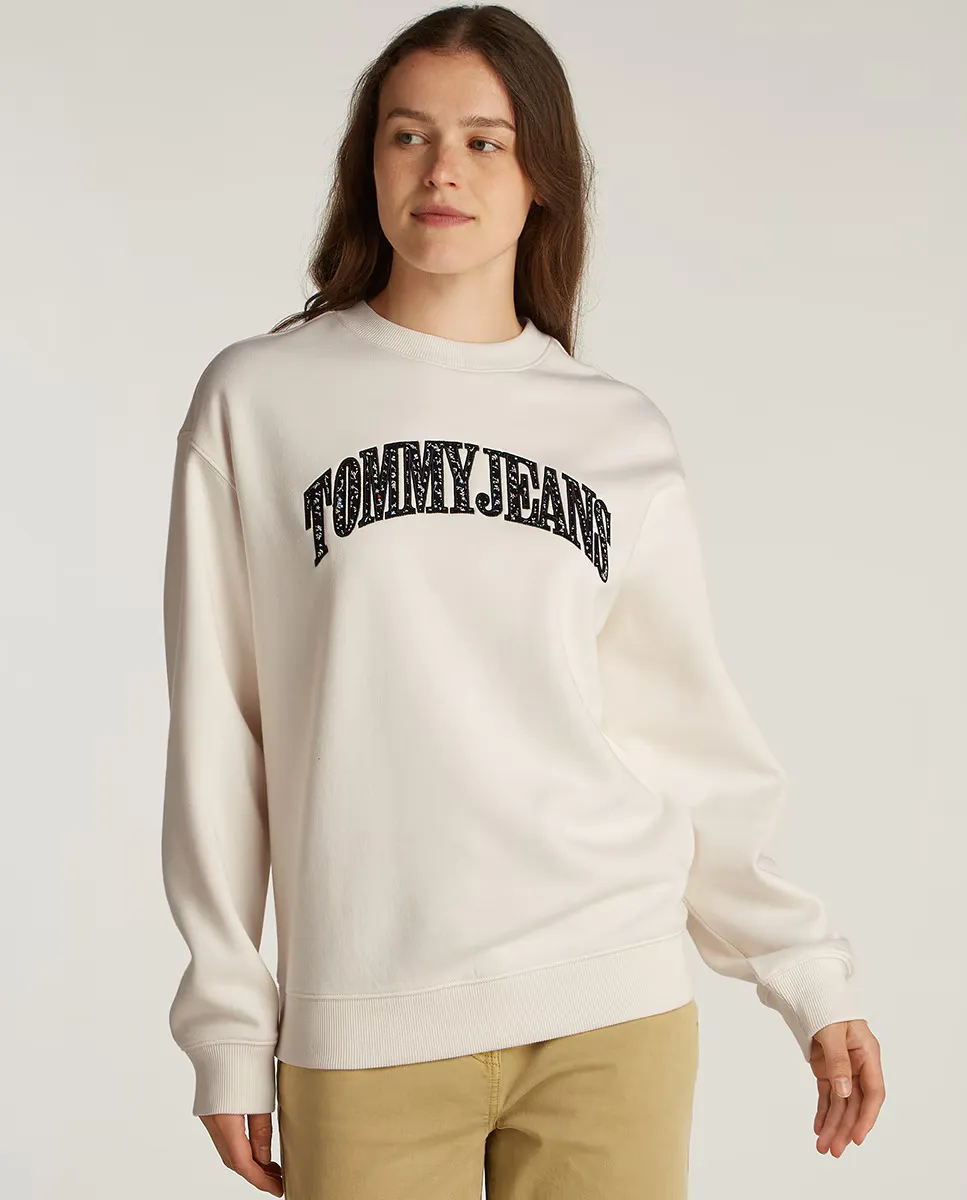 

Женская толстовка с круглым вырезом и университетским логотипом Tommy Jeans, цвет Crudo