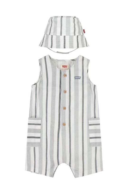 

Levi's Детский комбинезон из смесового льна LVB STRIPE ROMPER & BUCKET HAT, серый