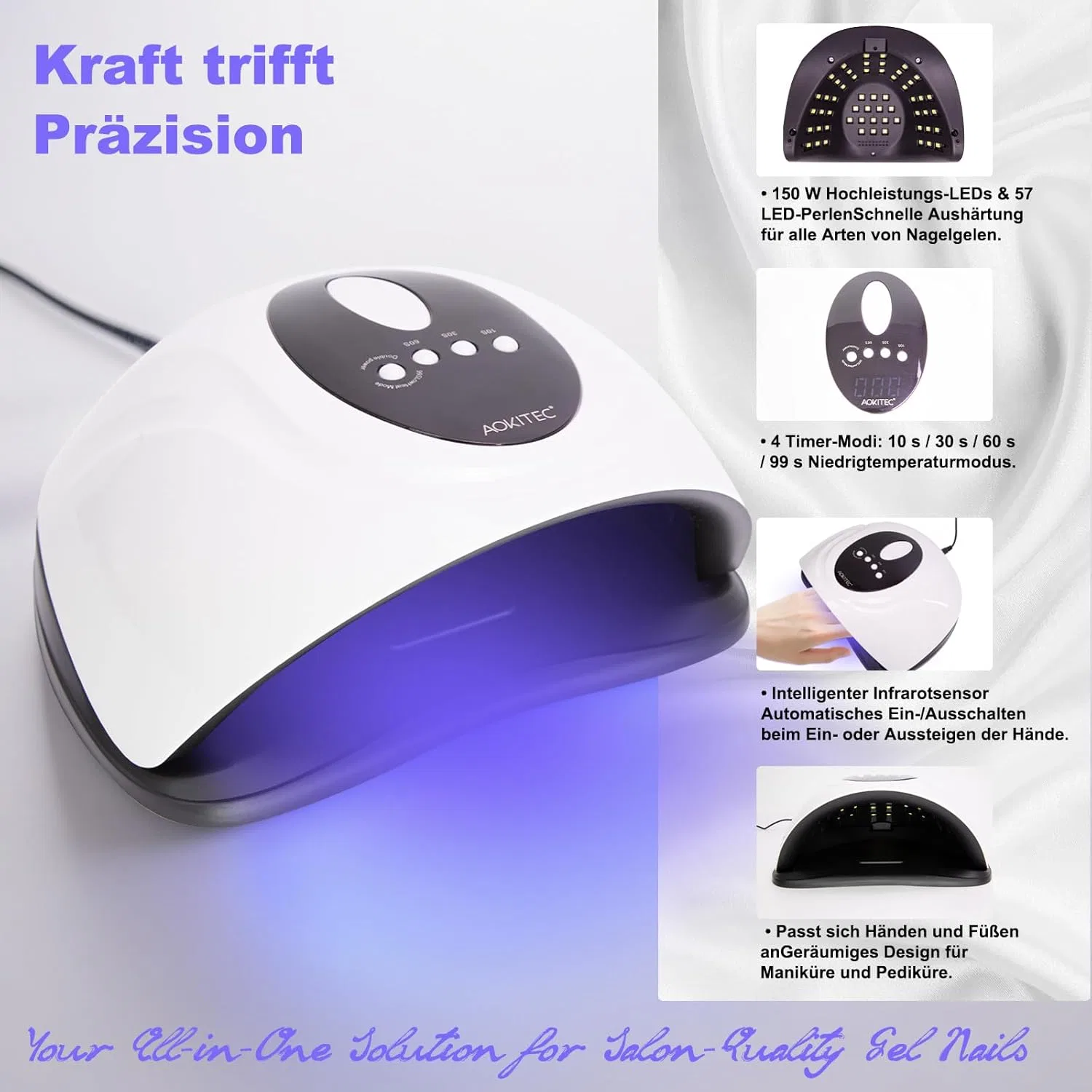УФ/LED лампа для гель-лака Aokitec 150 Вт ‎Aokitec, 01-150 W Nail Lamp — фото 2