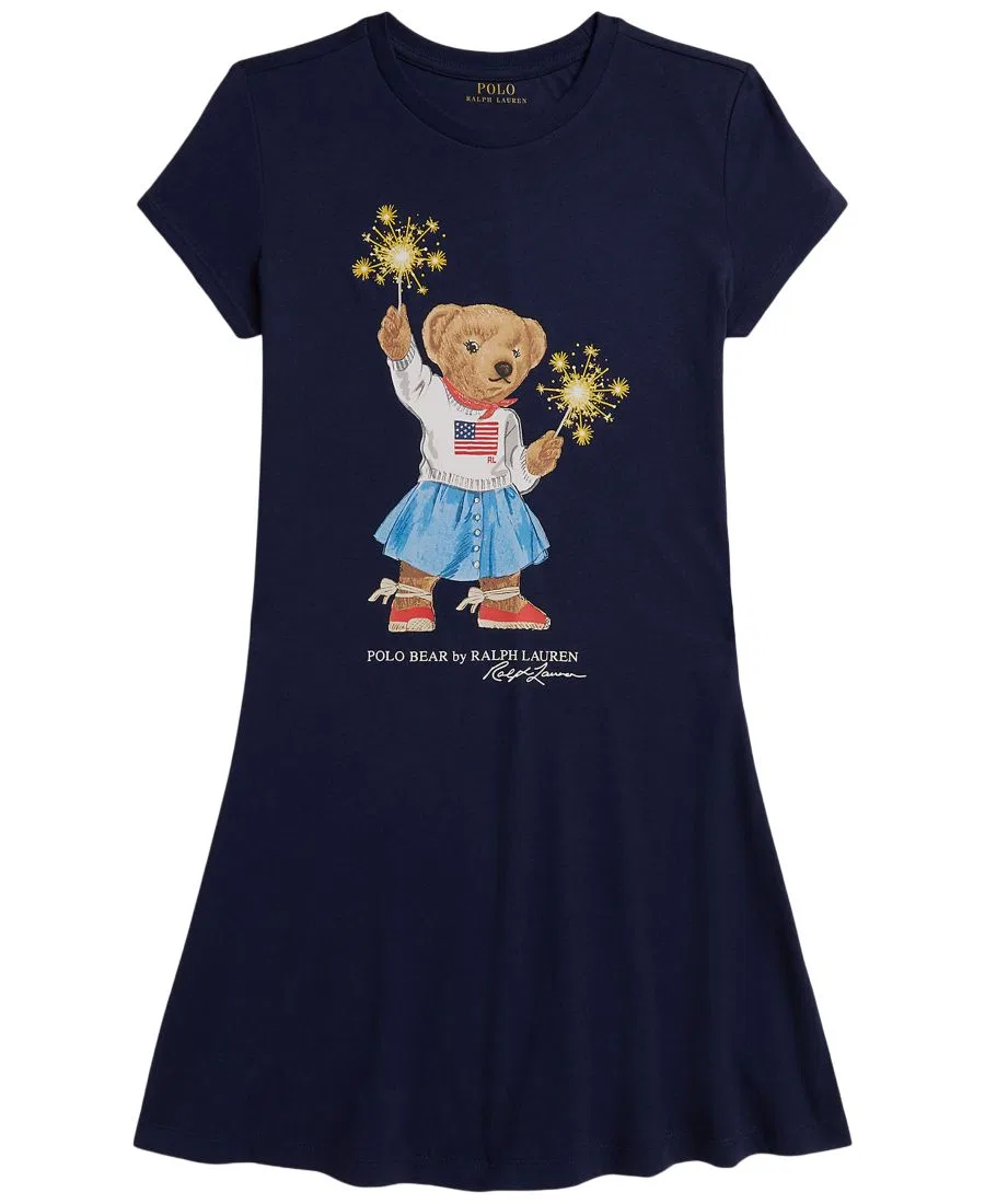 Детское трикотажное платье с короткими рукавами Polo Bear (7-16 лет) Polo Ralph Lauren, темно-синий