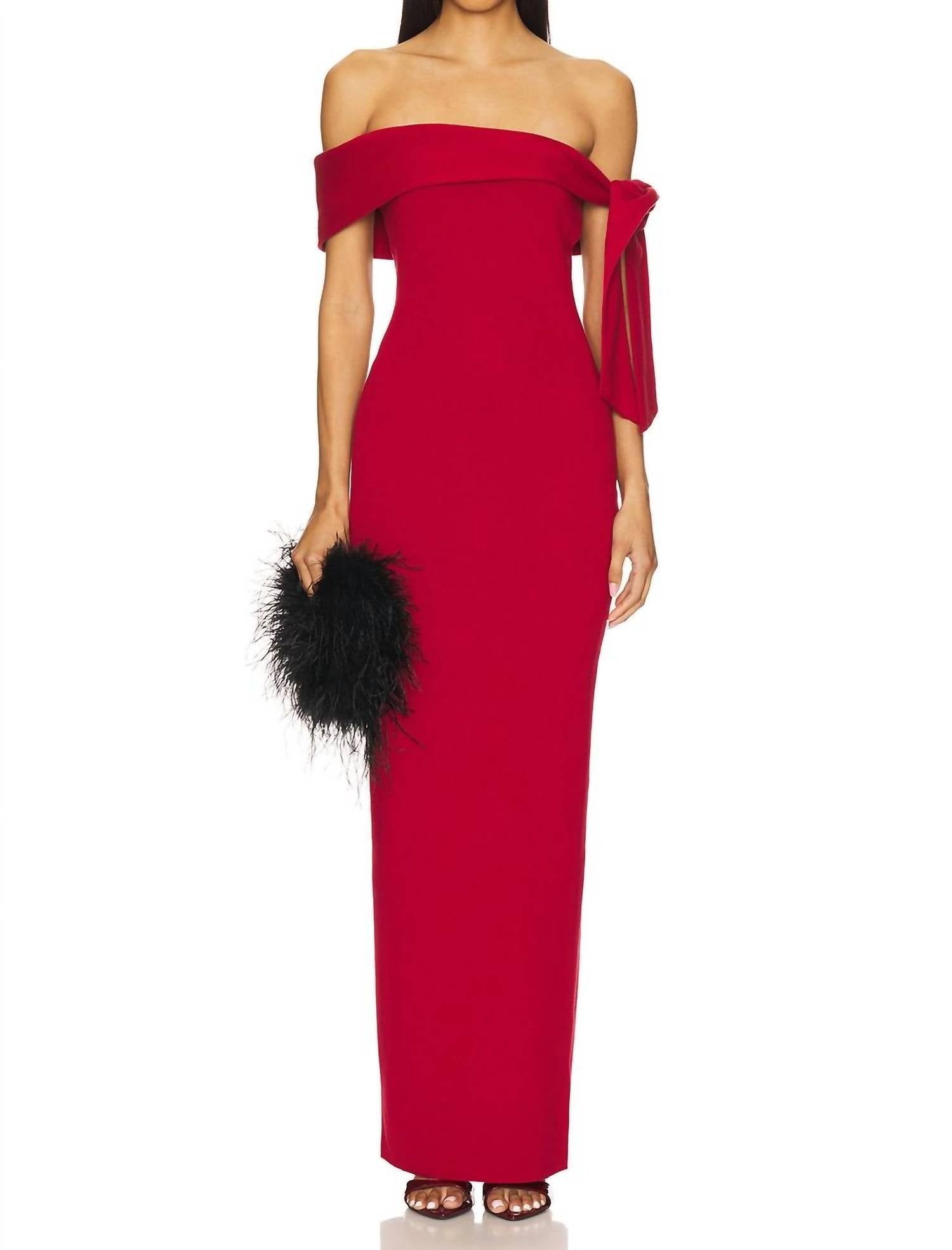 

SNDYS. Макси-платье Jaymes с открытыми плечами, темно-красного цвета