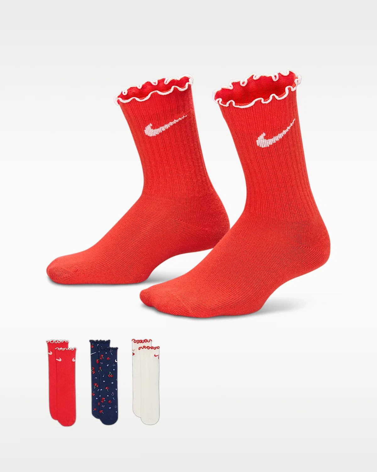 Детские носки Nike Cherry Lettuce Hem Micro Crew (3 пары), Multi-Color/Soft Pearl/Blue