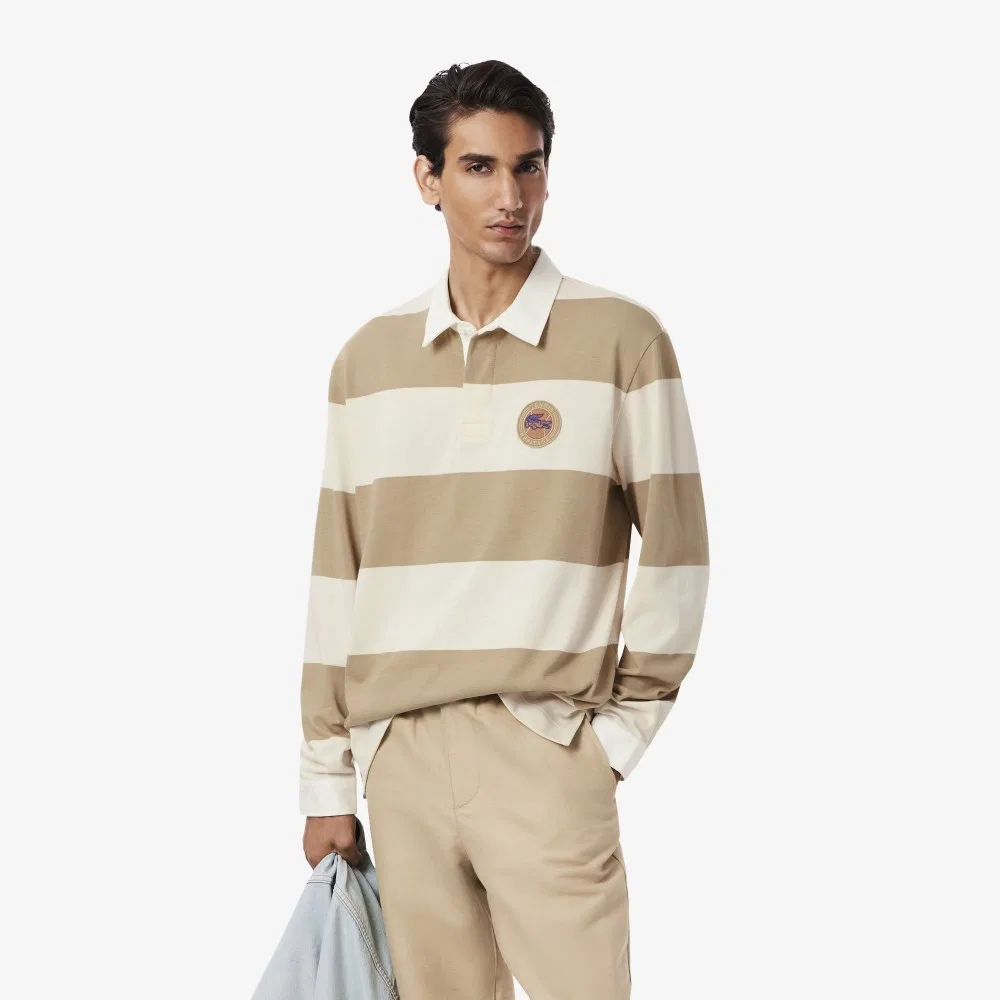 Мужское поло для регби с длинным рукавом белое от Lacoste