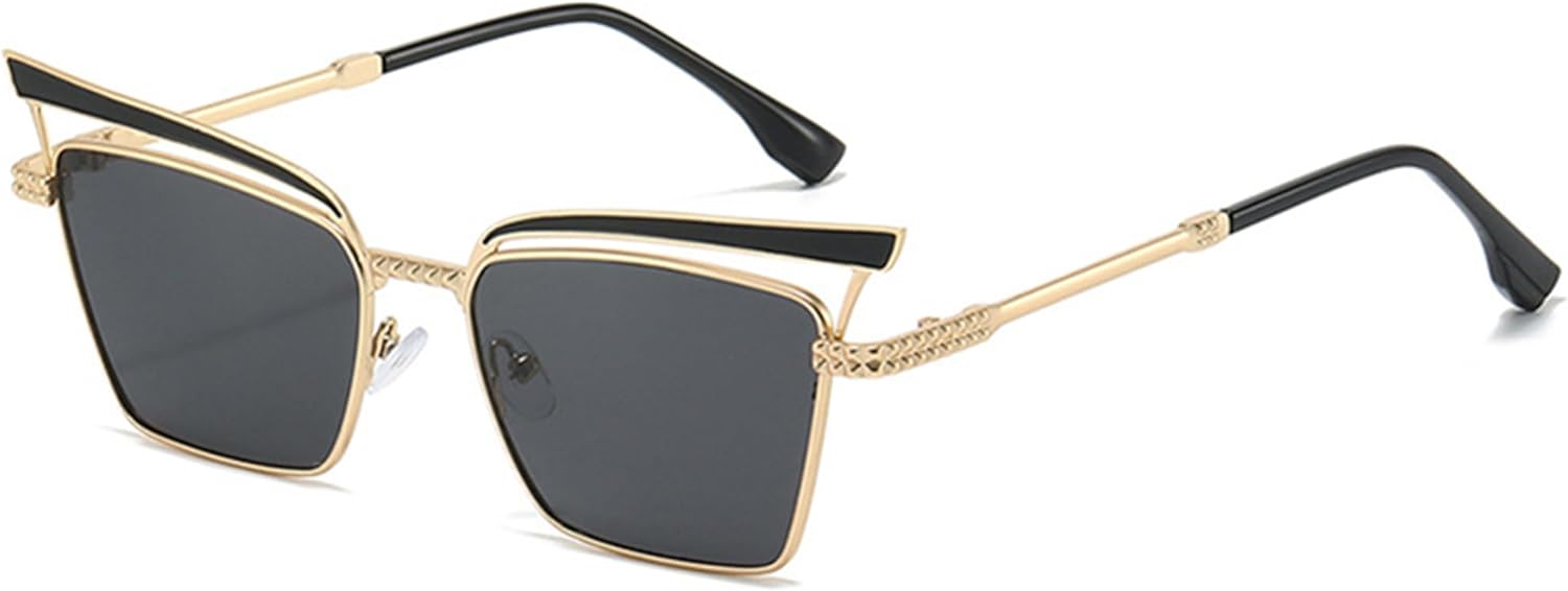 

Солнцезащитные очки Bullabulling «Кошачий глаз» для женщин, большие, в стиле ретро, ​​металлические, с защитой от УФ-излучения UV400, модные, розовые, зеркальные/градиентные/черные, Gold Black