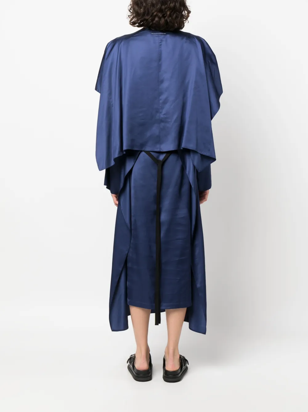 Атласное платье миди с длинными рукавами MM6 Maison Margiela, синий — фото 4