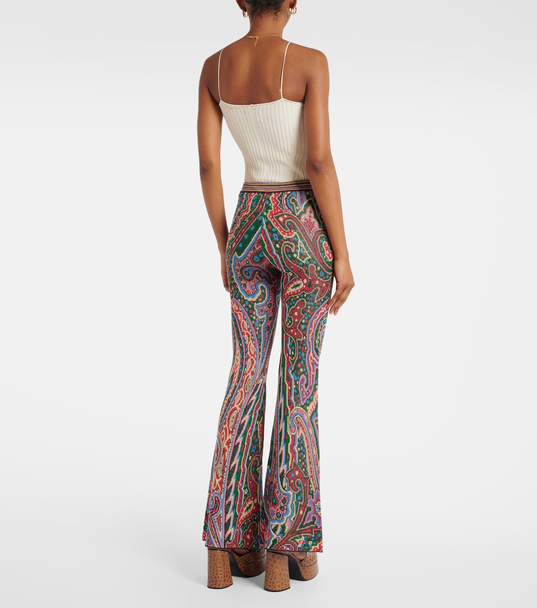 Расклешенные брюки из трикотажного жаккарда с узором пейсли Etro, Multicoloured — фото 3