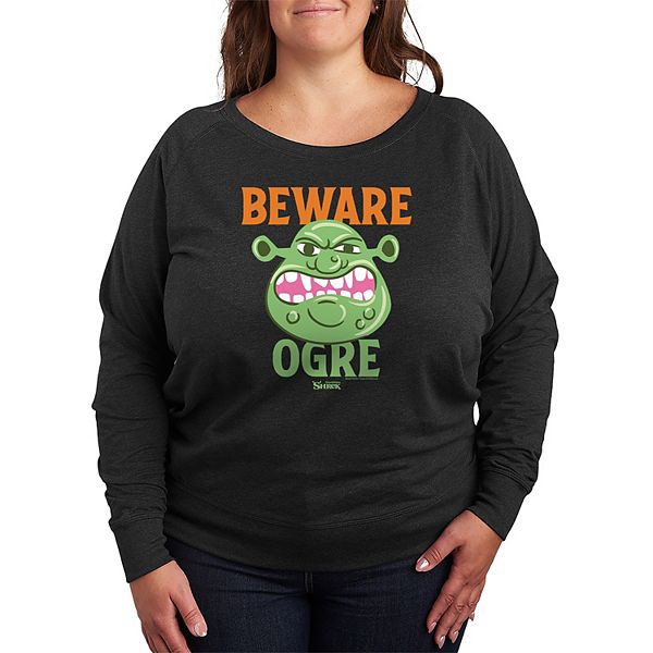 

Футболка с длинным рукавом French Terry Plus Size Shrek Beware Ogre Dreamworks, Heather Charcoal