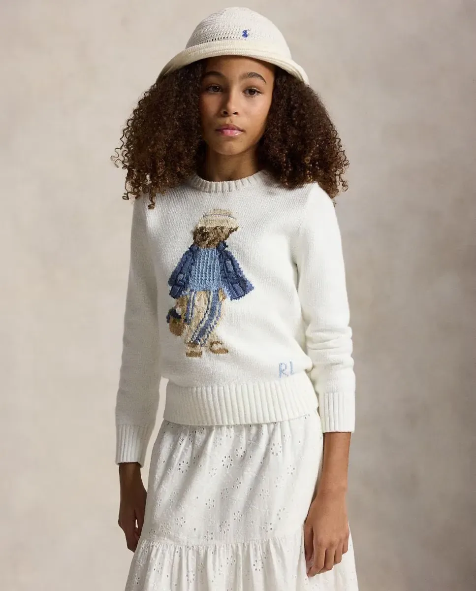 Детский хлопковый свитер с Поло Медвежонком Polo Ralph Lauren, Blanco Roto — фото 2