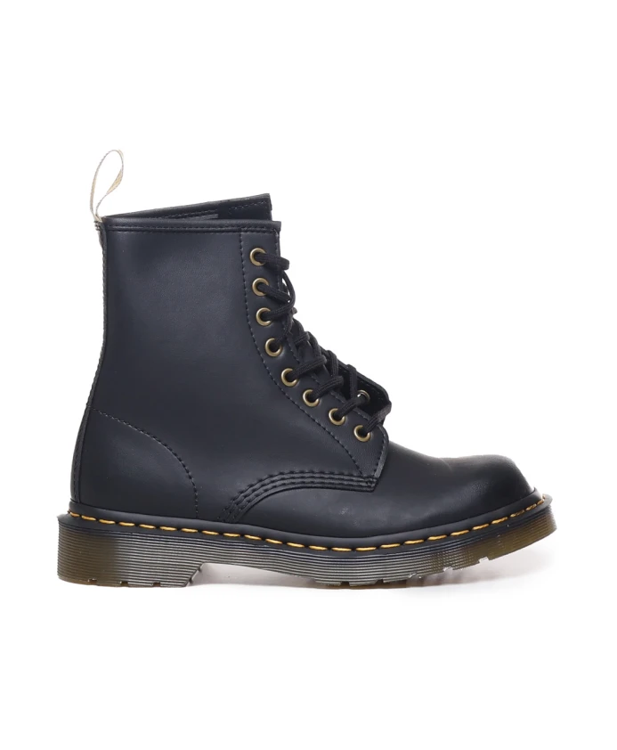 

Блестящие веганские ботинки с желтой строчкой Dr. Martens, черный
