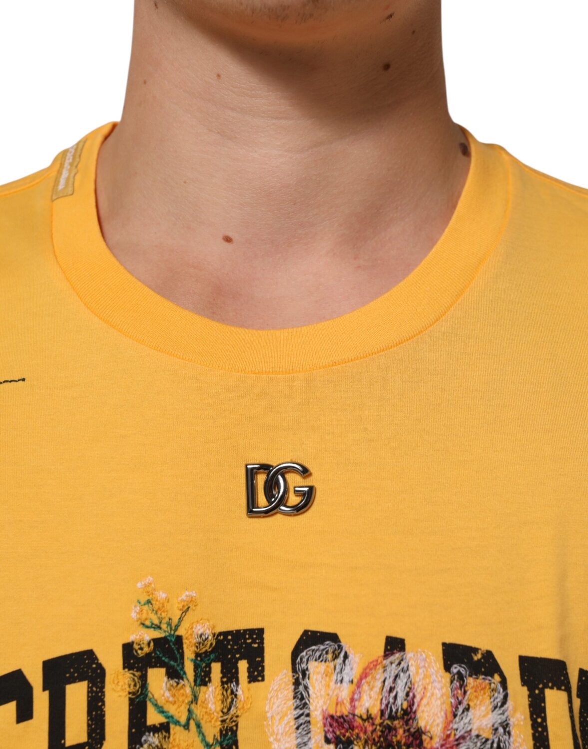 Футболка из хлопка с круглым вырезом и цветочным принтом Secret Graden Yellow Dolce & Gabbana, желтый — фото 4