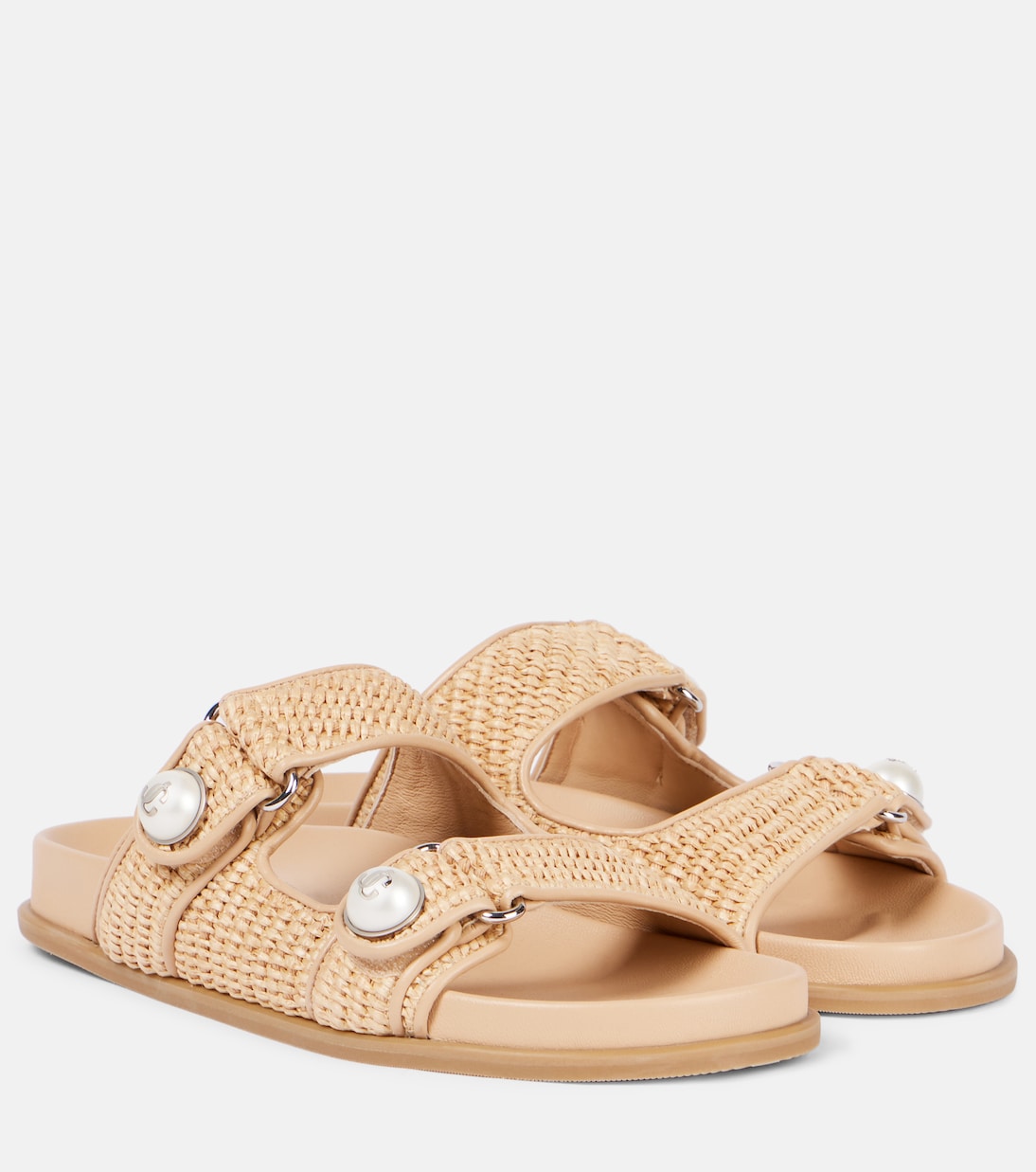 Фаянсовые сандалии из рафии с кожаной отделкой Jimmy Choo, Natural/Natural