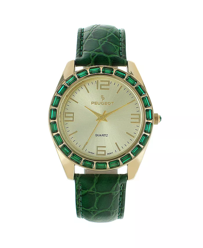 

Женские часы Boyfriend 40 мм зеленые с кристаллами багет Peugeot, зеленый
