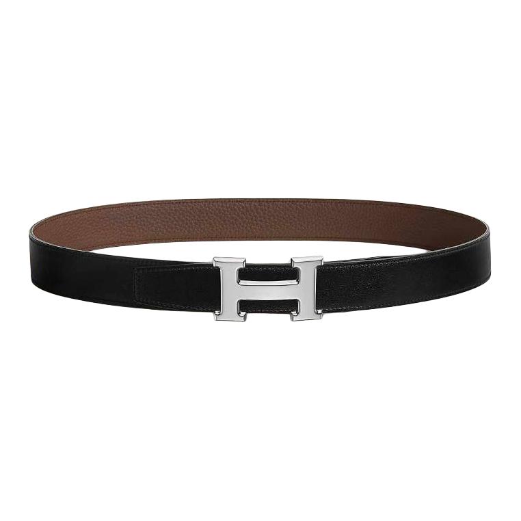 

HERMES Мужской ремнь из телячьей кожи черно-шоколадный шириной 3,2 см, Black/Chocolate