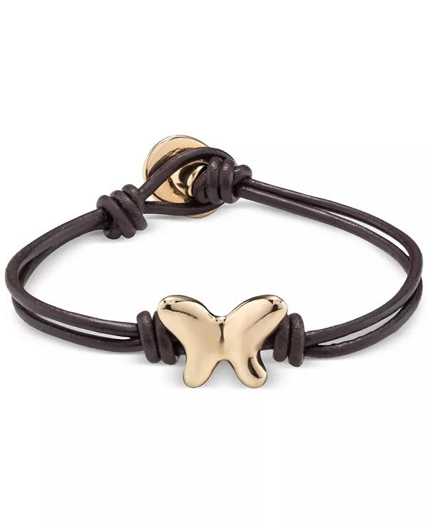 

Браслет из металла с покрытием из 18-каратного золота и двумя кожаными ремешками Unode50, gold