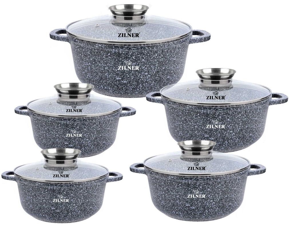 

Набор гранитных кастрюль из 12 предметов, набор кастрюль, набор посуды, мраморное покрытие Zilner Zl-8318 Идеально подходит в качестве подарка, современный, элегантный, для любого типа плиты, индукционной, серый
