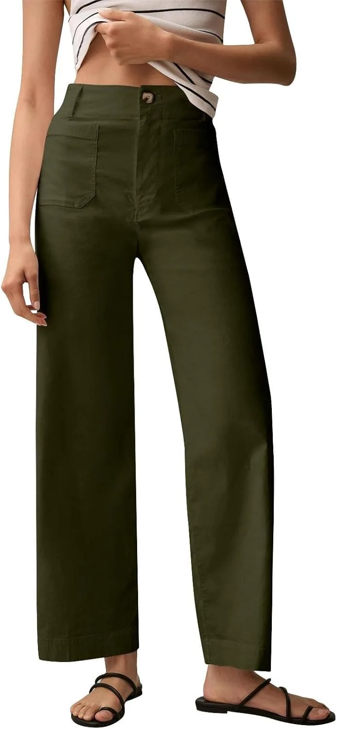 

Женские укороченные брюки Stretch Twill с прямыми штанинами и накладными карманами Tazeap