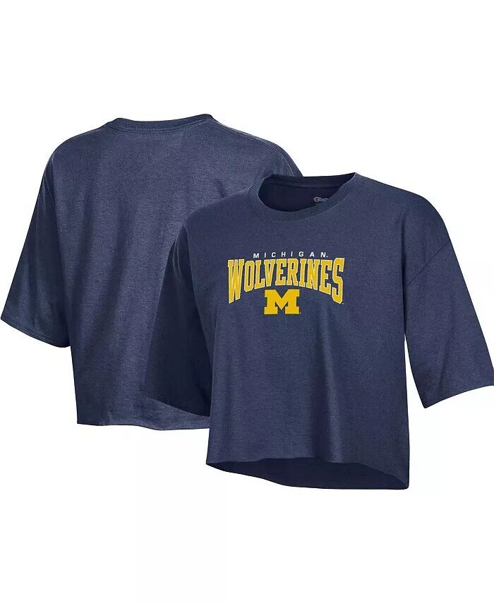 

Женская укороченная футболка Heather Navy Michigan Wolverines Boyfriend Champion